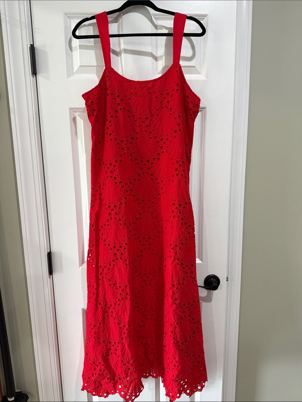 Red Eyelet Midi Dress - Women